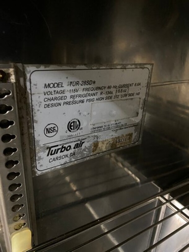 Turbo Air Refrigerated Single Door Lowboy/Worktop Cooler! All Stainless Steel! On Casters! Model: TUR28SD 115V - Image 6 of 7