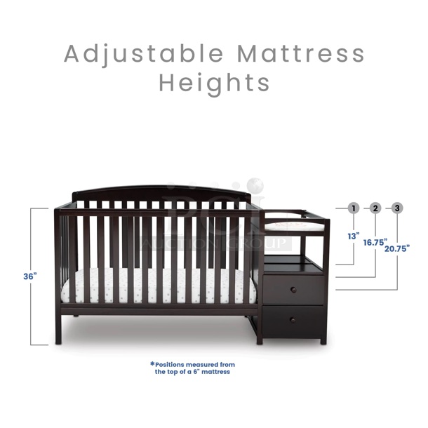 Delta Children Royal 4-in-1 Convertible Baby Crib and Changer, Dark Chocolate.                      72.00 x 30.00 x 41.25 - Image 5 of 9