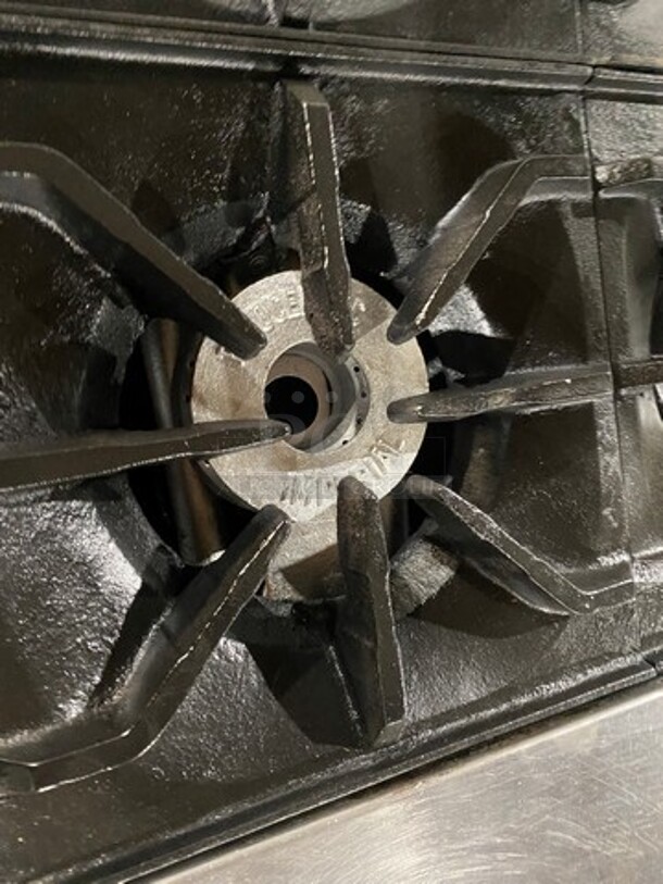 Imperial Commercial Natural Gas Powered 6 Burner Stove! With Raised Back Splash And Salamander Shelf! With Oven Underneath! All Stainless Steel! On Casters! - Image 6 of 8