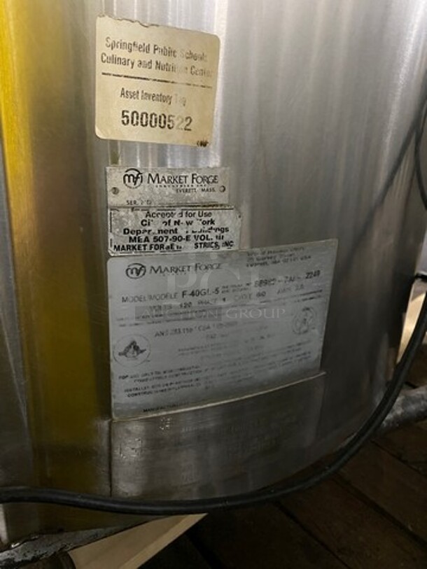 NICE! Market Forge Commercial Natural Gas Powered Floor Style Self-Contained Jacketed Soup Kettle! All Stainless Steel! On Legs! WORKING WHEN REMOVED! Model: F40GL5 SN: 889807JJ2249 - Image 12 of 12