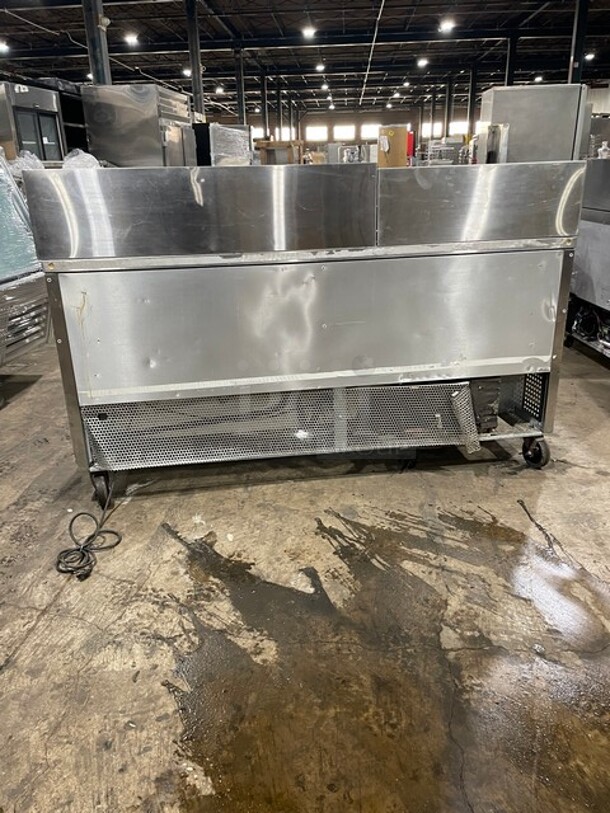 True Mega Top Sandwich/Salad Prep Table! All Stainless Steel! With 3 Door Refrigerated Storage Underneath! With poly Coated Racks! 115V 1 Phase! On Casters! Model: TSSU-72-18 SN: 1-4477571!  - Image 4 of 11