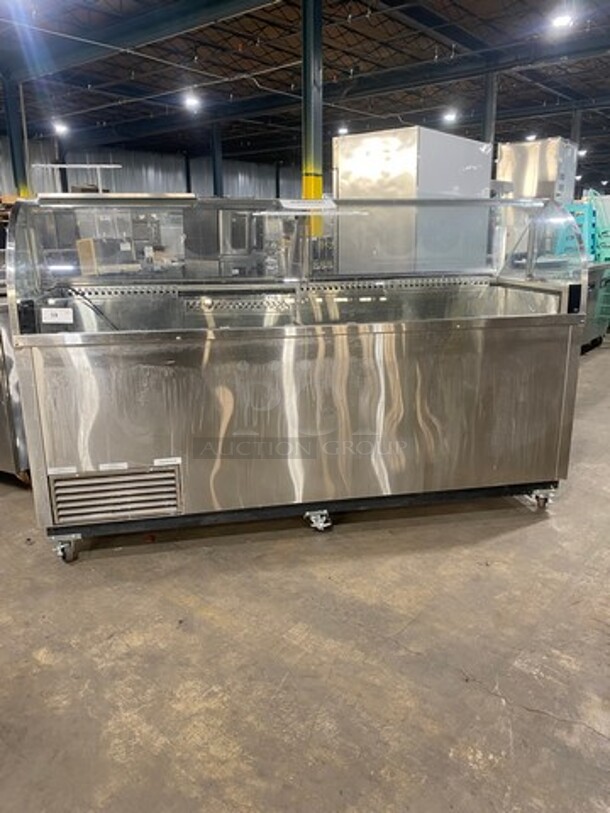 NICE! LATE MODEL! 2017 Nelson Commercial Refrigerated 16 Flavor Ice Cream Dipping Cabinet/ Display Case! With Curved Front Glass! With 2 Flip Open Rear Access Doors! Stainless Steel Body! On Casters! WORKING WHEN REMOVED! Model: 16DIPHVSE SN: N1818106 115V 60HZ 1 Phase