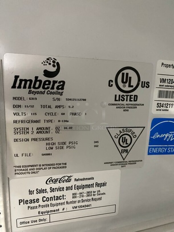 2012 Imbera Commercial Single Door Reach In Cooler Merchandiser! With View Through Door! Poly Drink Racks! Model: G319 SN: 534121112788 115V 60HZ 1 Phase! Working When Removed! - Image 8 of 9