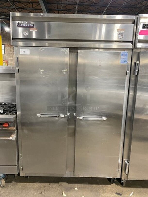 Continental Commercial 2 Door Half Cooler Half Freezer Combo Unit! All Stainless Steel! On Casters! Model: 2RF SN: 14471321 115V 60HZ 1 Phase