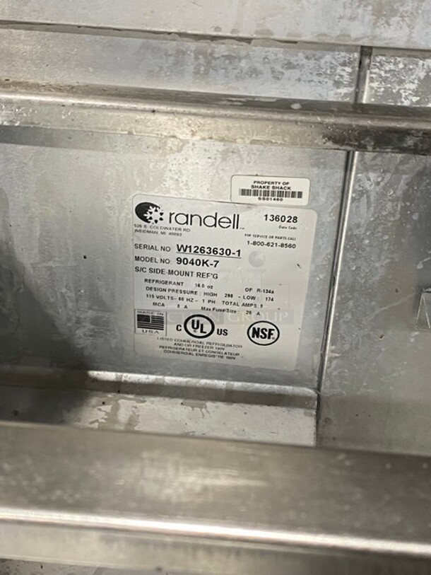 Randell Commercial Refrigerated Mega Top Sandwich Prep Table! With 2 Door Underneath Storage! All Stainless Steel! On Casters! MODEL 904K7 SN: W12636301 115V 1PH - Image 8 of 9