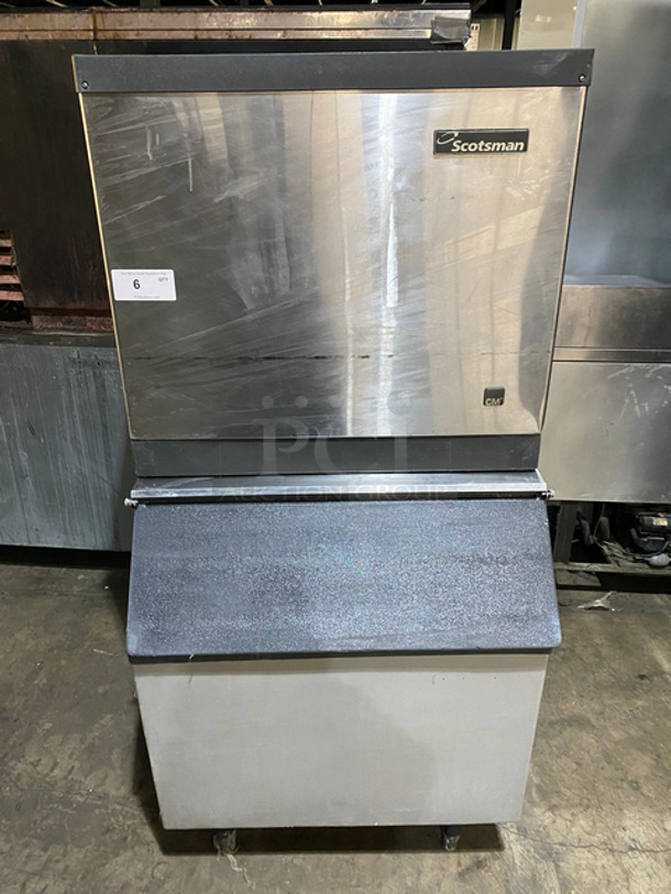 Scotsman Commercial Ice Maker Machine! With Commercial Ice Bin! All Stainless Steel! On Legs! 2x Your Bid Makes One Unit! Model: CME506WS1F SN: 65730810S 115V 60HZ 1 Phase