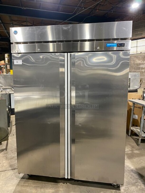 NICE! LATE MODEL! Hoshizaki Commercial 2 Door Reach In Freezer! Poly Coated Racks! All Stainless Steel! On Casters! WORKING WHEN REMOVED! Model: F2AFS SN: J50428C 115V 60HZ 1 Phase - Image 1 of 9