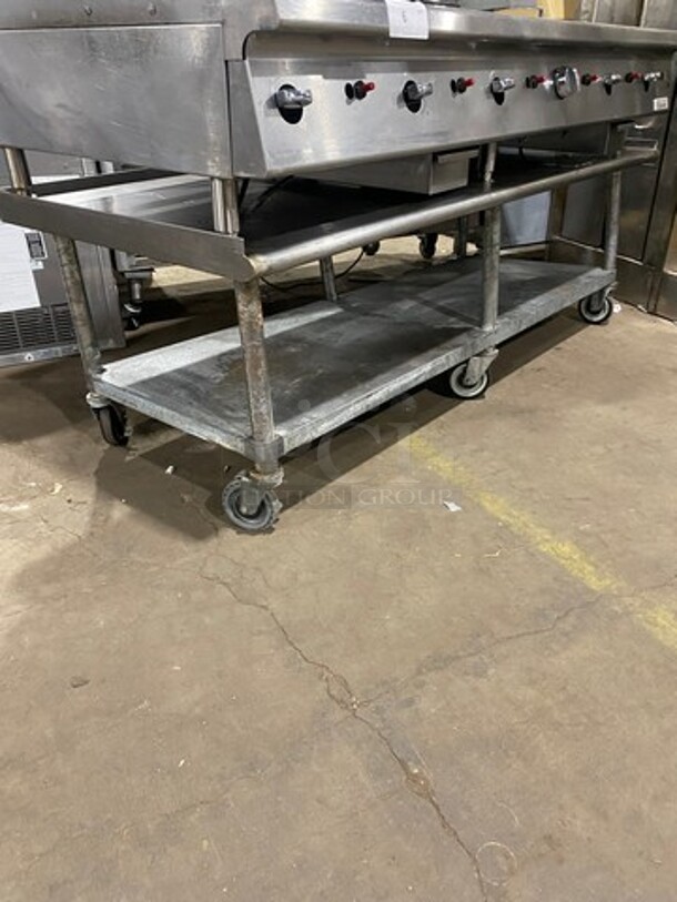 NICE! Garland Heavy Duty Commercial Countertop Gas Powered Flat Griddle! 1-Inch-Thick Plate! With Back And Side Splashes! On Equipment Stand! With Storage Space Underneath! All Stainless Steel! Model GTGG72G72M Serial 1303100100266! On Casters! WORKING WHEN REMOVED! - Image 7 of 9