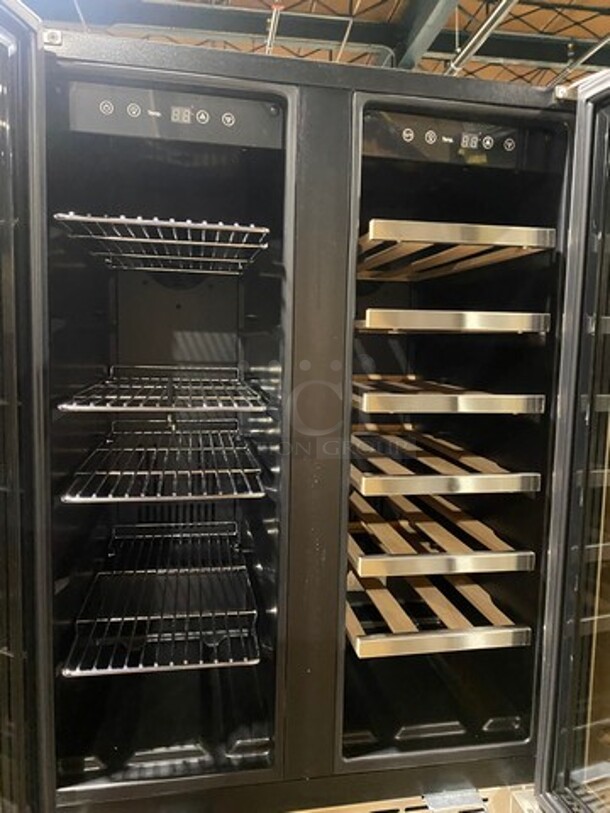 NEW! OUT OF THE BOX! SCRATCH-N-DENT! Whynter French Door Dual Zone Wine And Beer Can Cooler! With Through Doors! Wooden Wine Racks And Metal Racks! 20 Wine Bottle Capacity, 60 Beer Can Capacity! Model: BWB2060FDS - Image 4 of 8