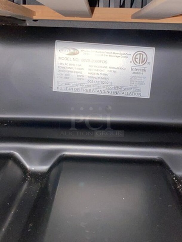 NEW! OUT OF THE BOX! SCRATCH-N-DENT! Whynter French Door Dual Zone Wine And Beer Can Cooler! With Through Doors! Wooden Wine Racks And Metal Racks! 20 Wine Bottle Capacity, 60 Beer Can Capacity! Model: BWB2060FDS - Image 8 of 8