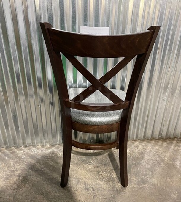 NICE! NEW! Walnut Beech Wood Cross Back Dining Chair With Silver Vinyl Seat! 2x Your Bid! - Image 3 of 6