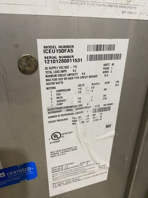 Ice-O-Matic Under The Counter Ice Machine! Model ICEU150FA5 Serial 12101280011531! 115V 1 Phase! On Legs!  - Image 5 of 7