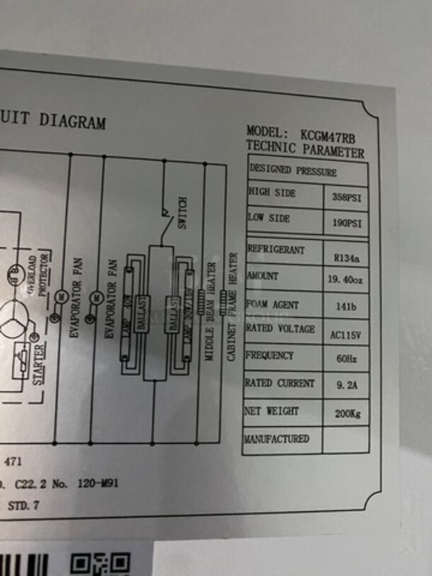 Kelvinator Commercial 2 Door Reach In Cooler Merchandiser! With View Through Doors! Poly Coated Racks! On Casters! Model: KCGM47RB 115V - Image 7 of 8