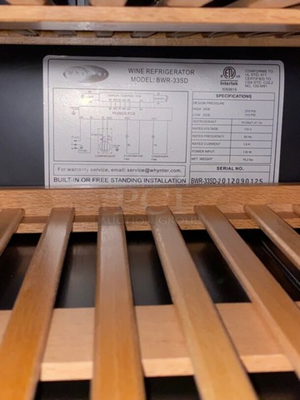 NEW! OUT OF THE BOX! SCRATCH-N-DENT! Whynter Single Door Wine Bottle Cooler/Chiller! With View Through Door! With Wooden Wine Racks! 33 Wine Bottle Capacity! Model: BWR33SD 115V - Image 7 of 7