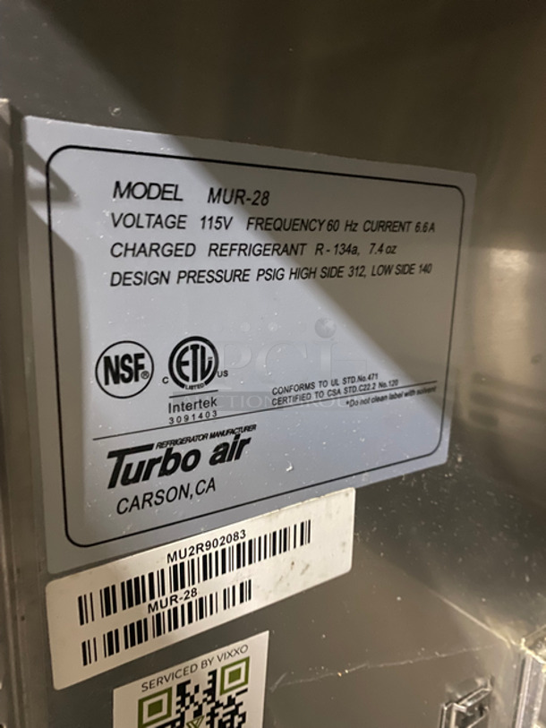Turbo Air Commercial Single Door Lowboy/ Worktop Cooler! All Stainless Steel! On Legs! Model: MUR28 SN: MU2R902083 115V 60HZ 1 Phase - Image 6 of 8