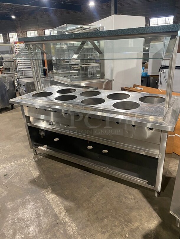Commercial Heated Food/ Soup Serving Steam Table Station! With Round Pan Adapter! With Sneeze Guard! With Storage Space Underneath! All Stainless Steel! On Legs! WORKING WHEN REMOVED! - Image 4 of 8