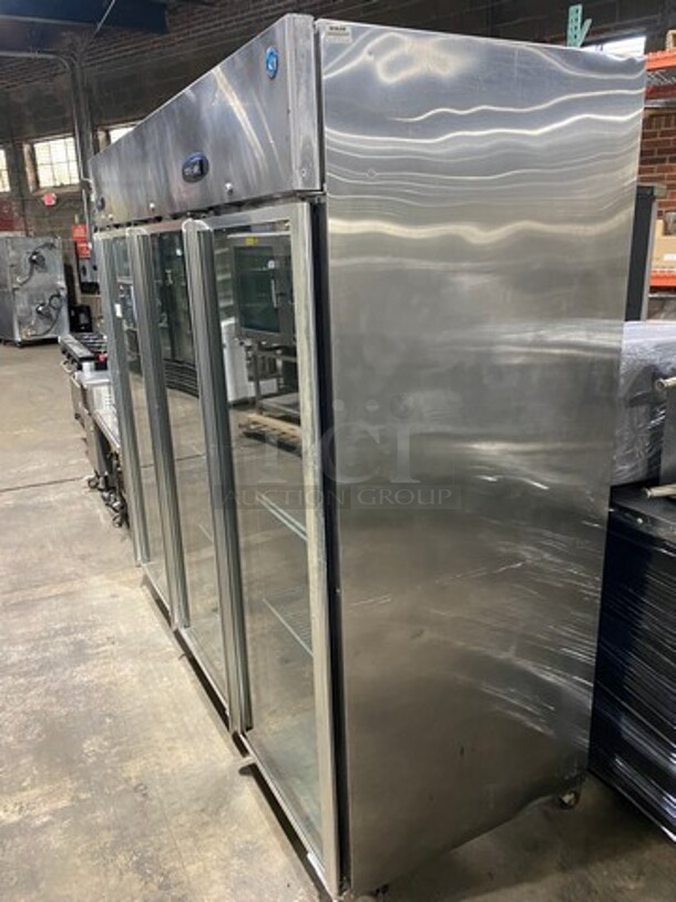COOL! Hoshizaki Commercial 3 Door Reach In Cooler Merchandiser! With View Through Doors! Poly Coated Racks! All Stainless Steel Body! Model: CR3BFGYCR SN: E50016E 115V 60HZ 1 Phase - Image 2 of 9