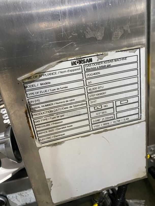 LATE MODEL! 2017 Inoksan Commercial Natural Gas Powered Kebab/ Gyro Machine! All Stainless Steel! Model: PDG400N SN: 37011908007 115V - Image 9 of 10
