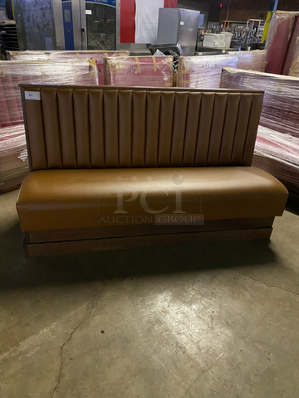 NEW! Single Sided Light Brown Cushioned Booth Seat! With Wooden Outline! Perfect For Up Against The Wall! Can Be Connected With Any Of The Booths Listed! - Image 1 of 5