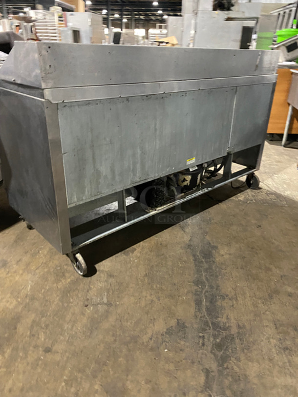 Beverage Air Commercial Refrigerated Sandwich Prep Table! With 3 Door Storage Space Underneath! All Stainless Steel! On Casters! Model: SP7218 SN: 7602388! Powers On But Does Not Get Down To Temp! 115V 60HZ 1 Phase!  - Image 4 of 9