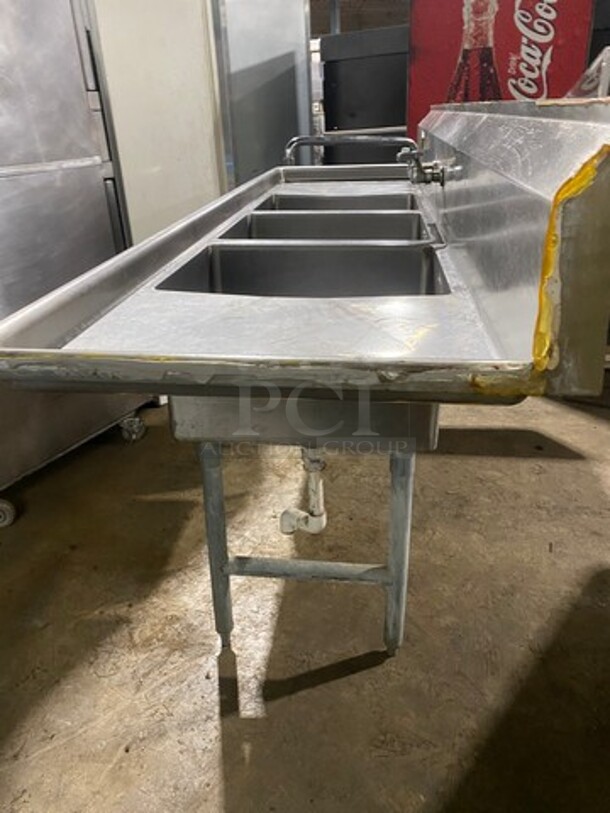 WOW ! SSP All Stainless Steel HEAVY GAGE Commercial 3 Compartment Dish Washing Sink! With Dual Side Drain Board! With Faucet And Handles! With Back Splash! All Stainless Steel! On Legs! - Image 3 of 12