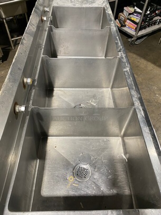 Southern Heavy Duty 4 Compartment Stainless Commercial 4 Compartment Dish Washing Sink! With Dual Side Drain Board! With Back Splash! All Stainless Steel! On Legs! - Image 6 of 10
