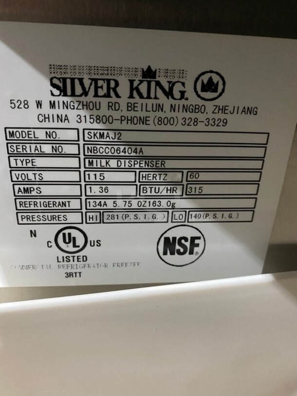 NICE! Silver King Commercial Countertop 2 Spout Refrigerated Milk Dispenser! Stainless Steel Body! Model: SKMAJ2 SN: NBCC06404A 115V - Image 6 of 10