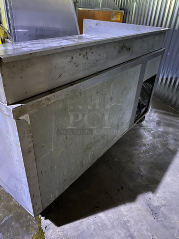 Custom Cool Commercial Refrigerated Work/Prep Table/ Grill Stand! With Back And Side Splash! With Refrigerated 2 Door Underneath Storage! All Stainless Steel! On Casters! - Image 4 of 9
