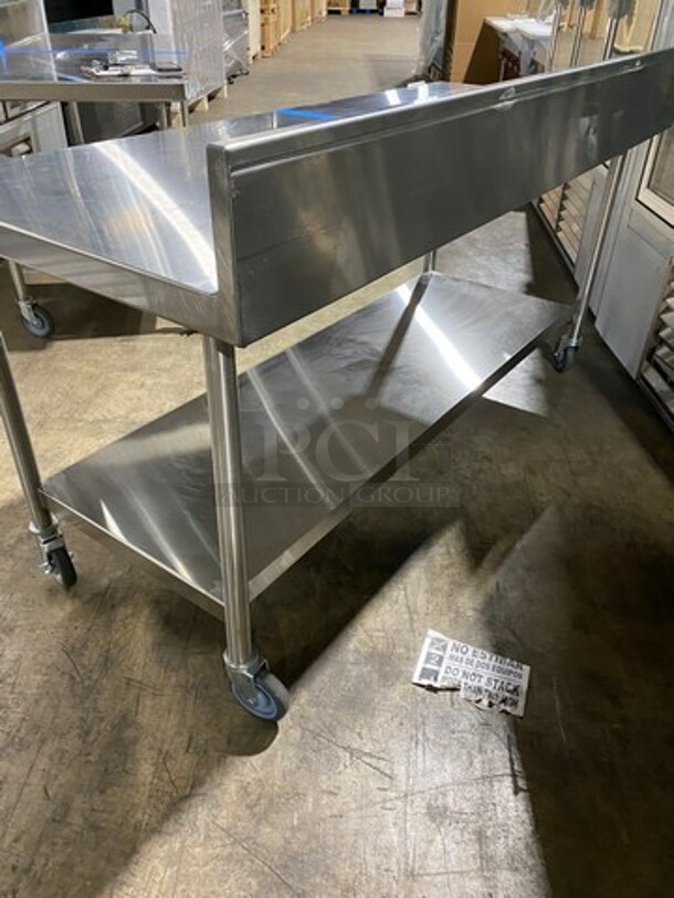 WOW! NEW! NEVER USED! Emi Heavy Duty Heavy Gage Welded Work Top/ Prep Table! With Back Splash! With Storage Space Underneath! Stainless Steel! On Casters! - Image 3 of 7