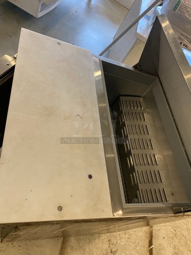 Continental Commercial Refrigerated Sandwich Prep Table! With Commercial Cutting Board! With Single Door Storage Space Underneath! All Stainless Steel! On Casters! WORKING WHEN REMOVED! Model: SW278 SN: 15858192 115V 60HZ 1 Phase - Image 8 of 9