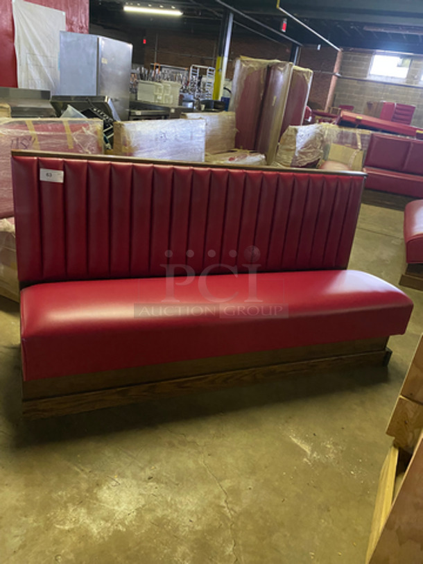 NEW! Single Sided Red Cushioned Booth Seat! With Wooden Outline! Perfect For Up Against The Wall! Can Be Connected To Any Booths Listed! - Image 1 of 7