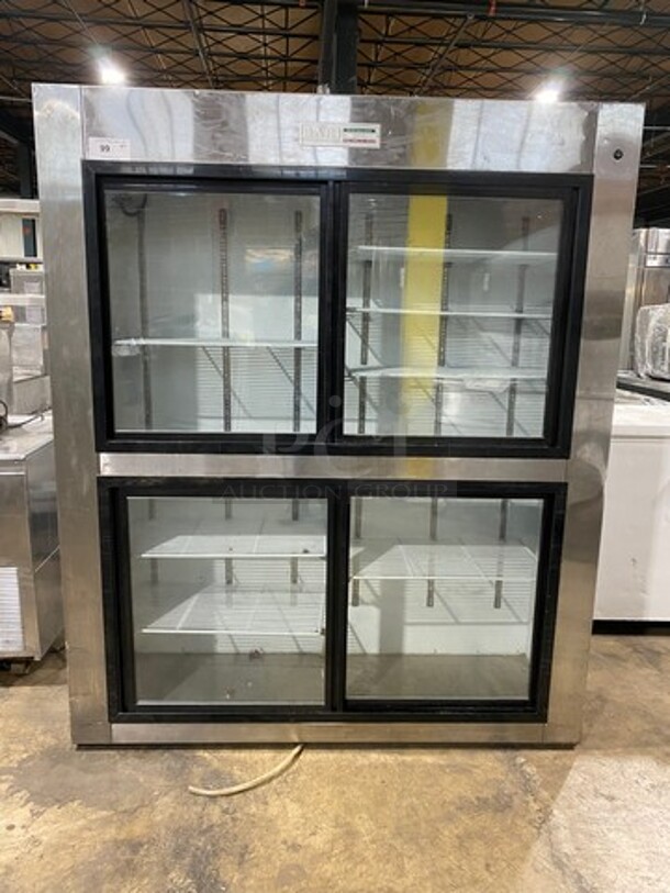 NICE! Cool Tech Commercial 4 Door Reach In Cooler Merchandiser! With View Through Doors! With Poly Coated Racks! NO COMPRESSOR, REMOTE COMPRESSOR! Model: CUST60SG SN: L62620 120V 60HZ 1 Phase