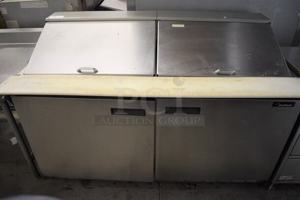 Delfield Model 4464N-24M Stainless Steel Commercial Sandwich Salad Prep Table Bain Marie Mega Top w/ Cutting Board on Commercial Casters. 115 Volts, 1 Phase. 65x36x46. Tested and Working!