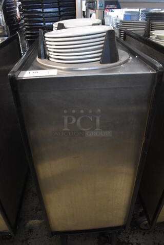 APW Wyott ML2-9-5P Stainless Steel Commercial 2 Well Plate Dispenser w/ 9" Plates on Commercial Casters. 15.5x30.5x45