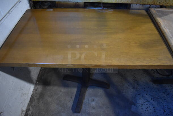 2 Wood Pattern Tables on Black Metal Table Base. 46x28x29.5. 2 Times Your Bid! - Image 1 of 5