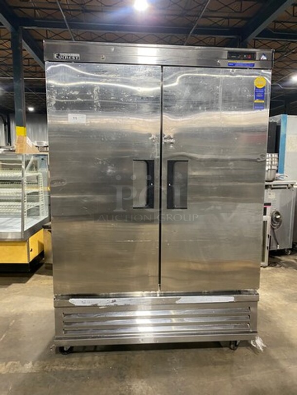 Everest Commercial 2 Door Reach In Cooler! With Pan Racks! All Stainless Steel! On Casters! Model: EBR2 SN: BBR214030027 115V 60HZ 1 Phase
