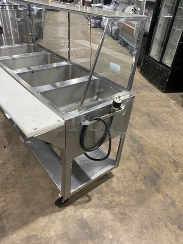 SUPREME METAL All Stainless Steel 4 Bay Electric Powered Steam Table! With Underneath Storage Shelf! With Sneeze Guard! On Casters!  - Image 4 of 9
