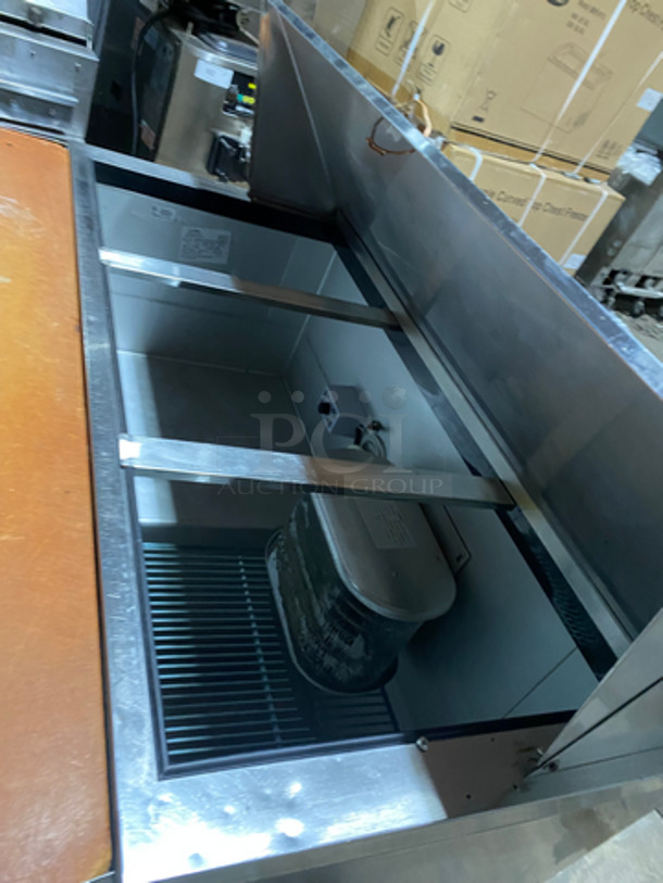 Leader Commercial Refrigerated Sandwich/Salad Prep Table! With Wooden Cutting Board! With 2 Door Storage Space Underneath! With Poly Coated Rack! All Stainless Steel! On Casters! Model: LM48 SN: GZ12M0807B 115V 60HZ 1 Phase - Image 8 of 10