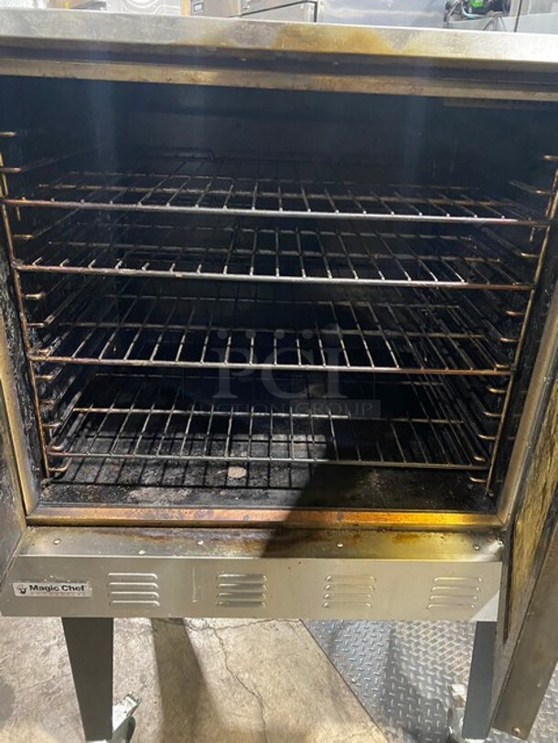 Nice! 2021 Magic Chef 38in Natural Gas Powered Commercial Convection Oven Stainless Steel! On Commercial Casters! Working When Removed! MODEL M38COD SN:21070096A  - Image 5 of 12