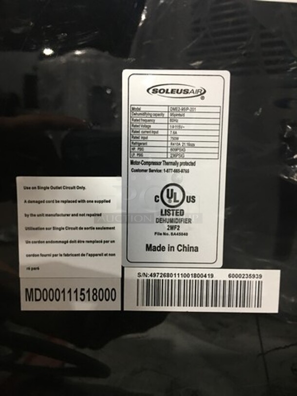 NEW! OUT OF THE BOX! SCRATCH-N-DENT! Soleus Air 95 Pint Portable Dehumidifier Unit! With Built In Pump! Model: DME295IP201 115V - Image 8 of 9