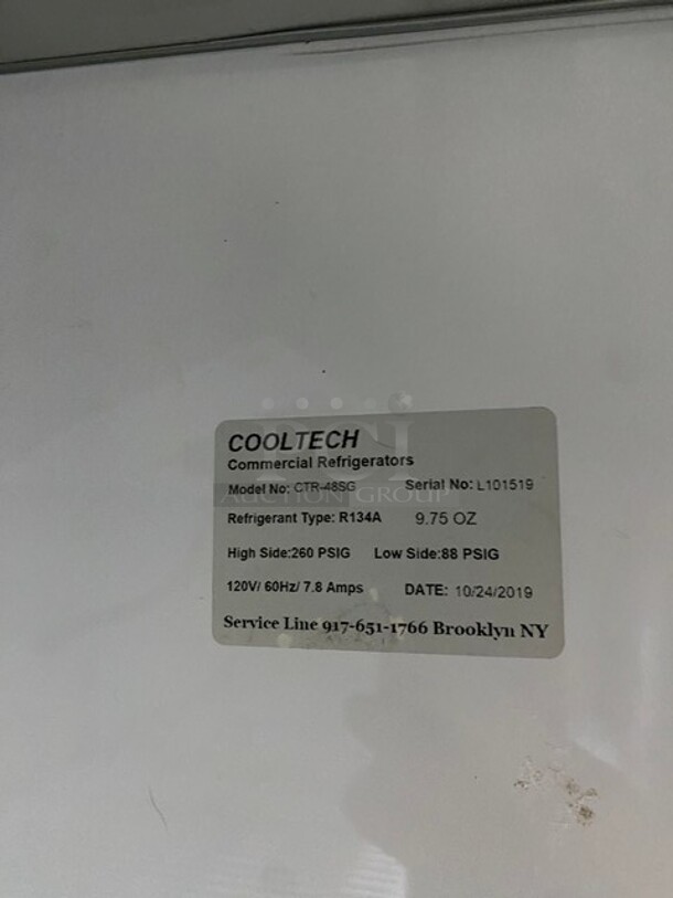 Cooltech Stainless Steel Commercial 2 Door Reach In Cooler Merchandiser! MODEL CTR-48SG SN: L101519 120V - Image 7 of 8