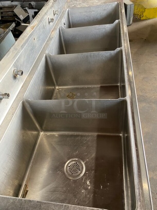 Southern Stainless Commercial 4 Compartment Dish Washing Sink! With Dual Side Drain Board! With Back Splash! All Stainless Steel! On Legs! - Image 6 of 10