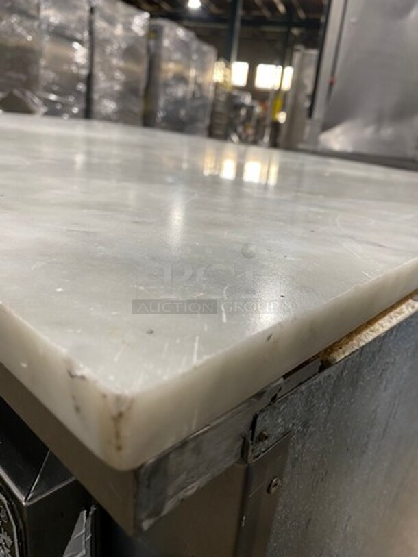 Leader Commercial Refrigerated Pizza Prep Table! With Marble Top! With 2 Door Storage Space Underneath! All Stainless Steel! On Casters! Model: DR48SC SN: PT09S1604 115V 60HZ 1 Phase - Image 8 of 10