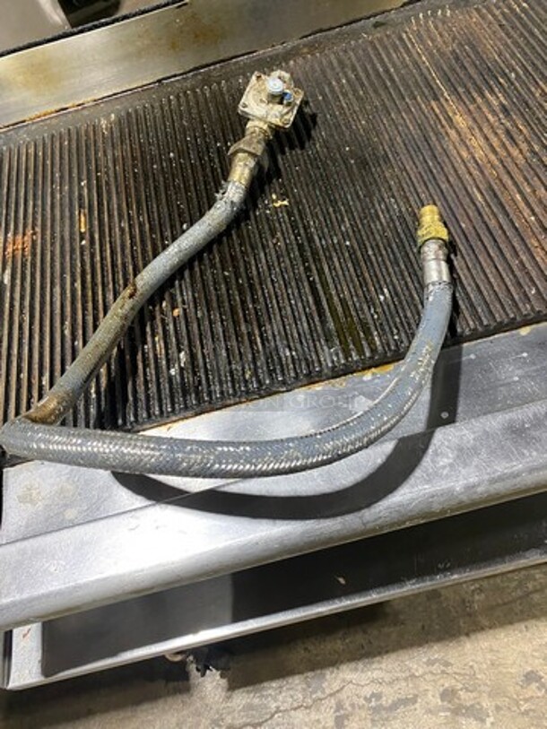 Imperial Commercial Natural Gas Powered Countertop Grill! With Grooved Grill! With Back And Side Splashes! On Legs! On Equipment Stand! With Storage Space Underneath! All Stainless Steel! On Casters! WORKING WHEN REMOVED! Model: IGG48 - Image 6 of 11