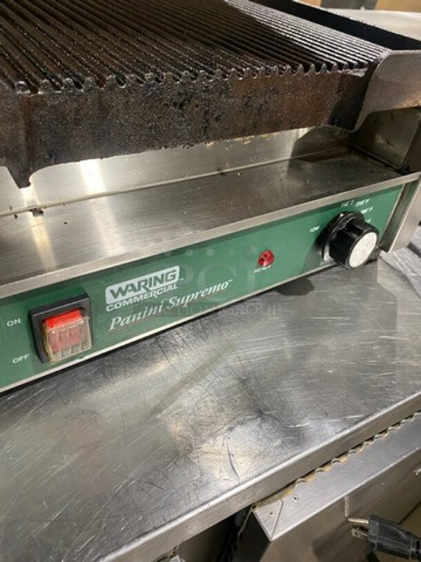 Waring Commercial Countertop Panini/Sandwich Supremo Grill! All Stainless Steel! Press With Ribbed Surface! Model: WPG250 120V - Image 7 of 8