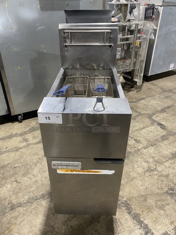 NICE! Frymaster Commercial Natural Gas Powered Deep Fat Fryer! Model GF40SC Serial 1810FJ0065! With Backsplash! All Stainless Steel! On Casters!