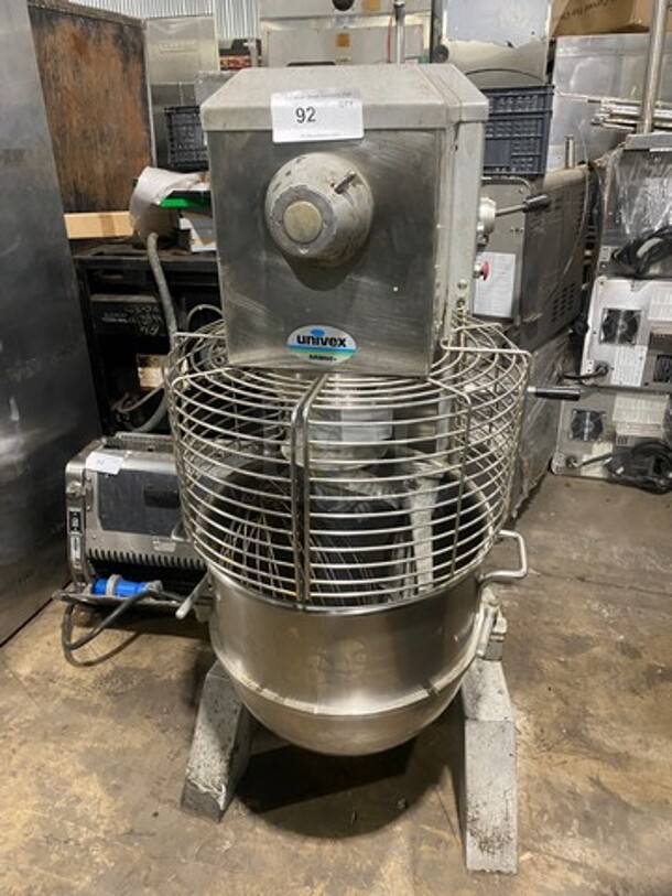 NICE! Univex Commercial Planetary Mixer! With Mixing Bowl And Guard! With Spiral Hook, Paddle And Whisk Attachments! Model: SRM60 SN: M015153 208/240V 60HZ 1 Phase