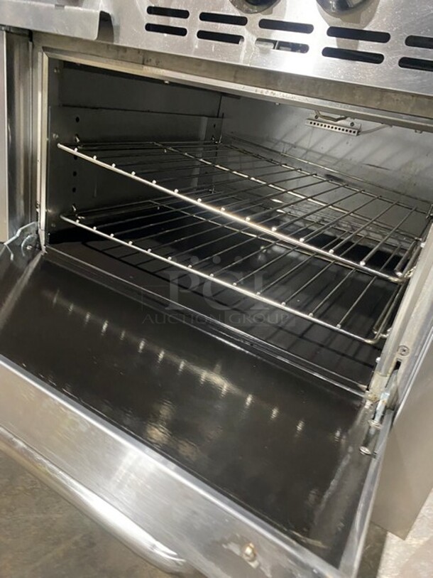Late Model 2021! Cookline Stainless Steel Commercial Natural Gas Powered 2 Burner Range w/ Right Side Flat Top Griddle! With Oven And Back Splash! On Commercial Casters! MODEL CR3624G SN:2105018024 - Image 8 of 11