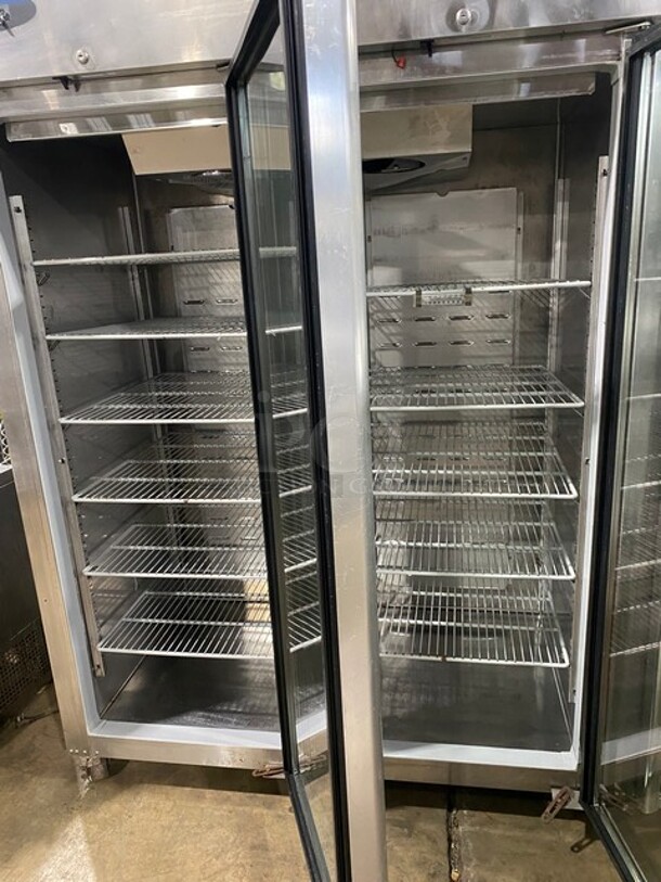 COOL! Hoshizaki Commercial 3 Door Reach In Cooler Merchandiser! With View Through Doors! Poly Coated Racks! All Stainless Steel Body! WORKING WHEN REMOVED! Model: CR3SFGYCR SN: F60047C 115V 60HZ 1 Phase - Image 5 of 10