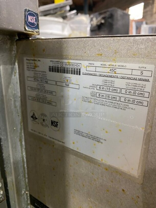 Pitco Frialator Commercial Natural Gas Powered Deep Fat Fryer! With 2 Metal Frying Baskets! All Stainless Steel! On Legs! Model: 45C SN: G18MB085404 - Image 8 of 9